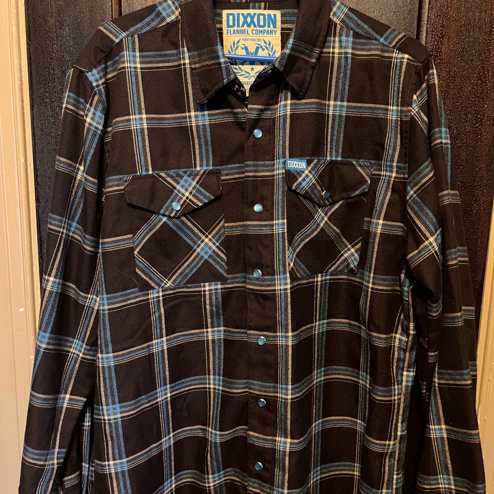 DIXXON ANNIVERSARY Men's Black and Light Blue Plaid Shirt